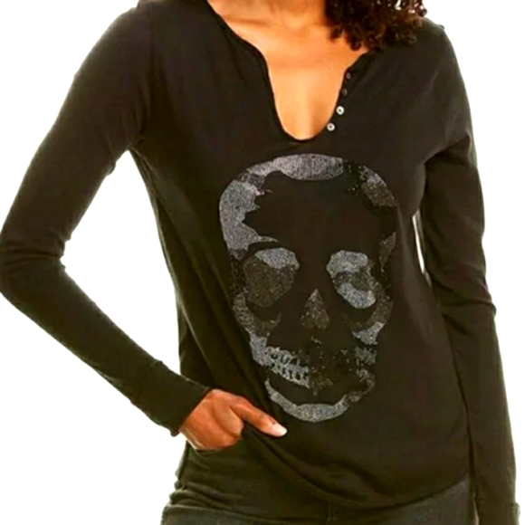 NWT Zadig & Voltaire Tunisien ML Skull Camo Longsleeve Crystal Sparkly T-shirt - Picture 1 of 9